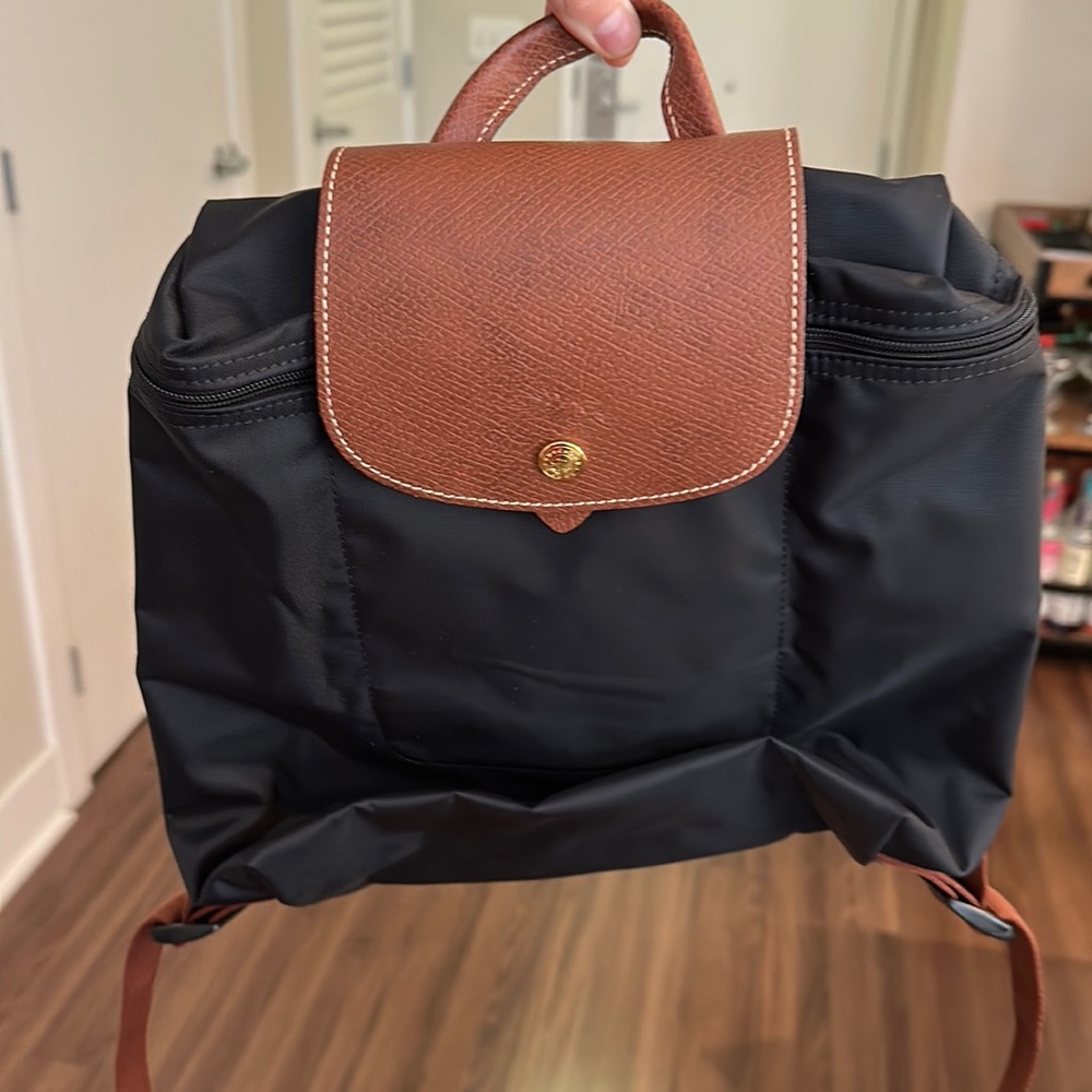 Longchamp Le Pilage Nylon Backpack Black Gold
